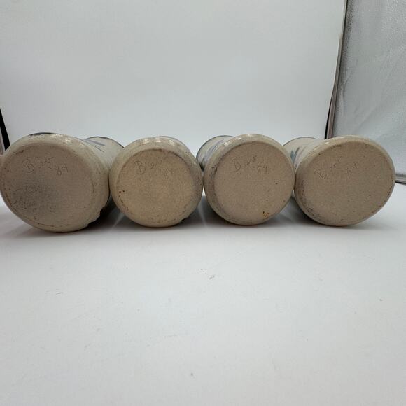 Vintage Pottery Mugs Tallboy Signed "Bev '84" 5.5" tall Set of 4 - Picture 5 of 8